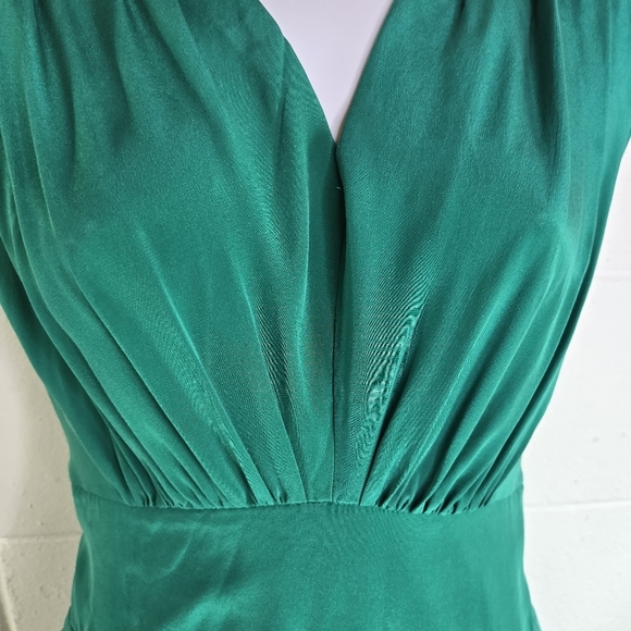 Anthropologie LIL Emerald Green Silk Draped Tie Back Dress - Picture 9 of 11